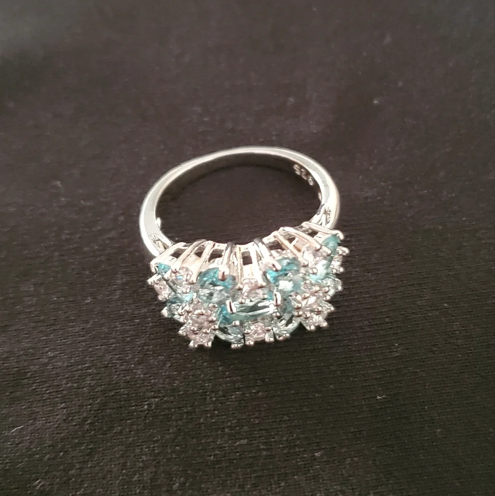 FREE Beautiful 925 Sterling Silver Sapphire & White Topaz Gemstones Ring - Picture 7 of 12